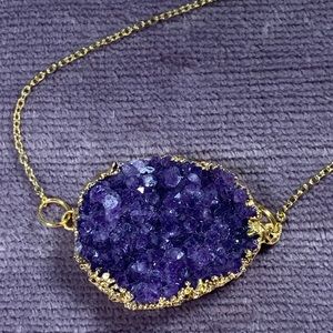 Amythest druzy cluster necklace